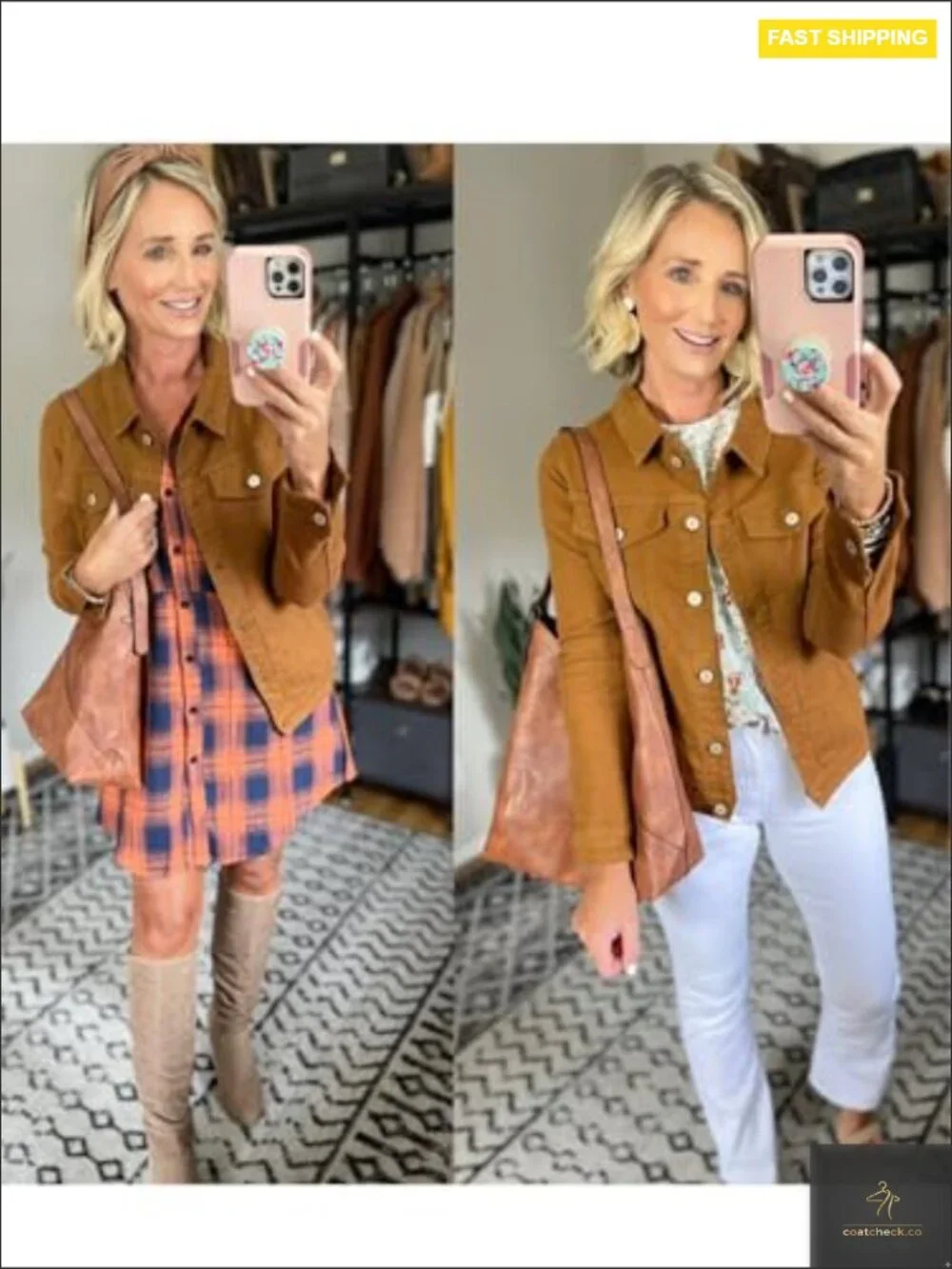 Button Down Stretch Fitted Long Sleeve Denim Jean Jacket Shacket
